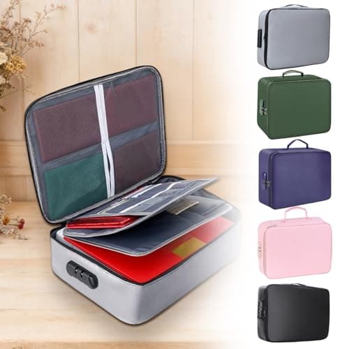HMifjUM Fireproof Document Box, Waterproof File Organiser Box, Safe Portable Home Fire Lockable Storage Boxes, Collapsible Travel Document Holder, File Storage Boxs with Inserts Bags and Zipper (BU) — view 4