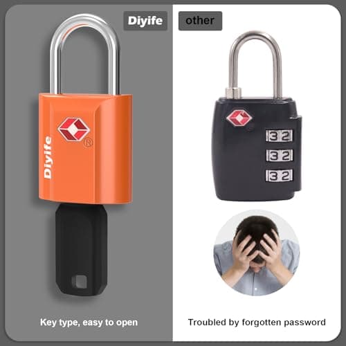 Diyife Heavy Duty Zinc Alloy Travel Locks - 2 Pack Small Suitcase Locks with 4 Keys (Orange) — view 6