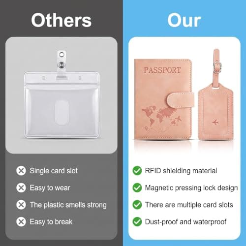 Kaaeiccr Passport Cover, RFID Blocking Travel Wallet Pink Luggage Tag Set — view 5