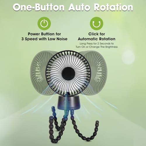 Pram Fan,50H Clip-on Fan for Infant 15000mAh Baby Fans Auto Rotate Flexible Tripod Handheld USB Desk Stroller Pushchair Cooling Fans for Bedroom Crib Treadmill Travel Camping Essentials — view 3
