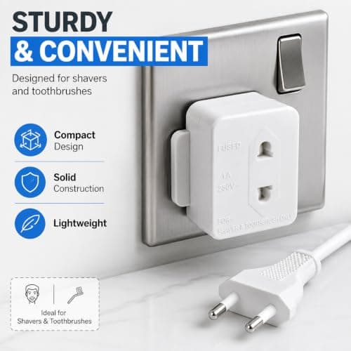 Toothbrush Adaptor Shaver Adapter Uk, 2 Pin To 3 Pin Fused Electric Socket Converter Plug, 1a 250v Shaver Charger Electric Toothbrush Adapter, White, 1Piece — view 3