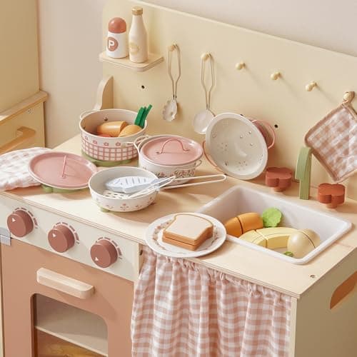 ROBOTIME Kid Metal Play Pots and Pans Toys, Pretend Cooking Utensils, Pink — view 5