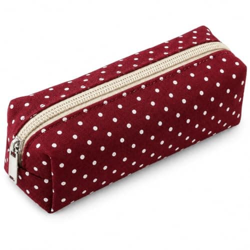 Cute Polka Dot Pencil Case, Zipper Pen Pouch for Office & Travel (Burgundy)