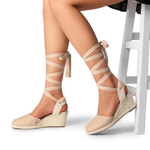 DREAM PAIRS Womens Espadrilles Platform Sandals,Nude-Canvas,6.5 — view 6