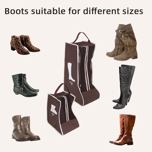 4pcs Boot Storage Bags, Brown Tall & Short Boots Protector Bags with Handles & Transparent Window Dust Proof Waterproof Boot Travel Bag for Travel Home Storage — view 5