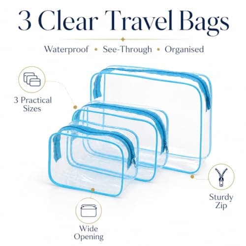 3PCS Clear Toiletry Bags, Waterproof Travel Makeup Organiser, Navy — view 2