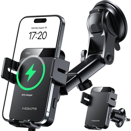 MOKPR Car Phone Holder Wireless Charger, 15W Wireless Car Charger