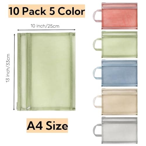 Goaste 10 Pack Mesh Zipper Pouch Bags, Double-Layer Nylon Mesh Bags with Handle, Portable Puzzle Building Block Sets Toy Storage Bags, Colored A4 Document Storage Organizer for School Office Games — view 2