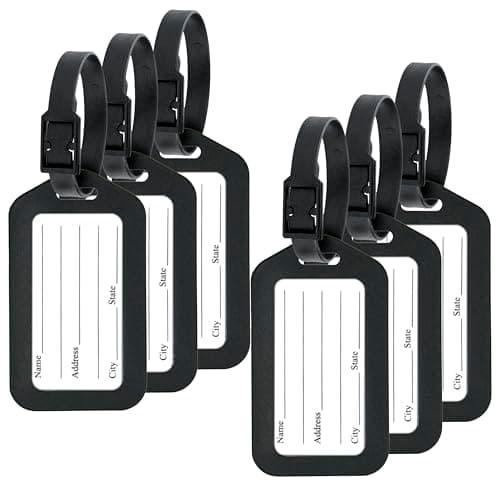 Storite Luggage Tags with Strap, Smart Tags for Travel suitcases, School Bags for Easily Identification of Bags - Black, Black, 6 Pack, Luggage Tags
