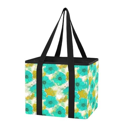 Grckit Car Trunk Organizer Turquoise Flowers Heavy Duty Collapsible Storage Tote Bag with Reinforced Handles for Shopping Travel Picnic