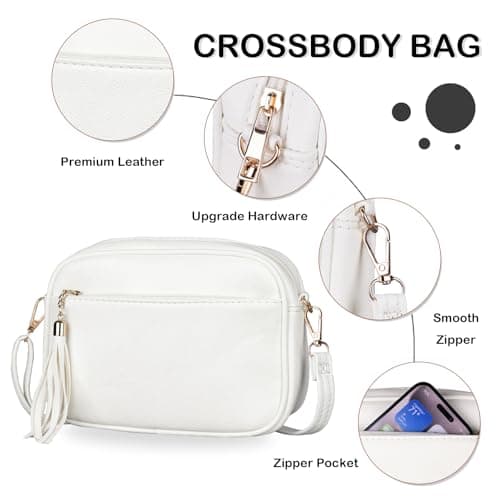 Kememo Small Cross body Bag for Women, Faux Leather Handbags & Shoulder Bags Camera CrossBody Bag with Adjustable Wide Strap for Travel Shopping Work Daily Use, White — view 5