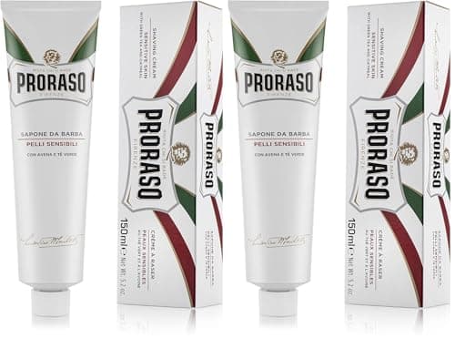 Proraso Shaving Cream Tube, 150ml, Sensitive Shaving Cream for Men Protects Skin, Formula with Oat and Green Tea Extracts, Made in Italy, White (Pack of 2)