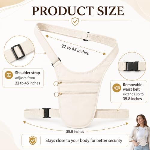 Money Belts for Travel Hidden, Unisex Money Bags, Travel Pouch for Passport and Money, Double Strap Waterproof, Holds Passports, Cash and Credit Cards, Ideal for Running, Travel and Daily Use, White — view 2