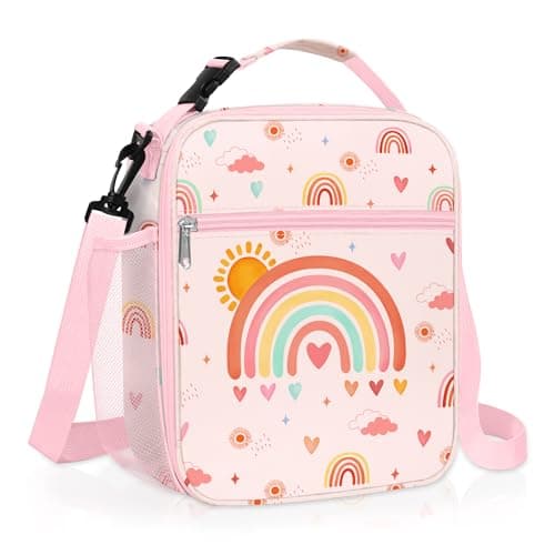 Clastyle Rainbow Insulated Lunch Bag Large Thermal Cooler Bag for Girl Picnic Lunch Box Tote, Rainbow Sun