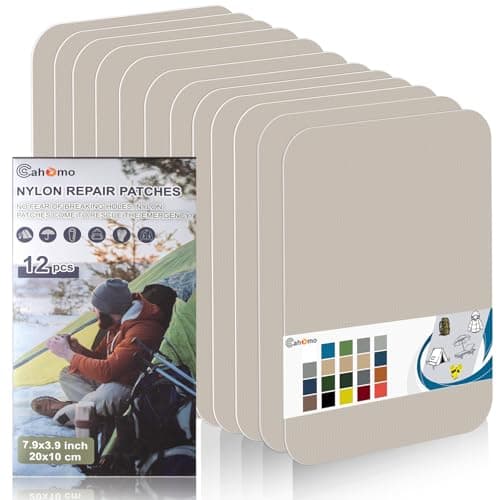 Nylon Repair Patches 20x10 cm 12 pcs Nylon Repair Tape Nylon Fabric Patch Self Adhesive Outdoor Camping Gear Nylon Repair Kit for Tent, Umbrella, Down Jackets, Sleeping Bag, Knapsack (Beige White)