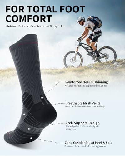 CAMBIVO 2 Pairs Compression Running Socks for Men and Women, Moisture Wicking Athletic Crew Socks with Arch Support, Cushioned Sole & 10-15 mmHg Support for Running, Jogging, Marathon Training — view 6