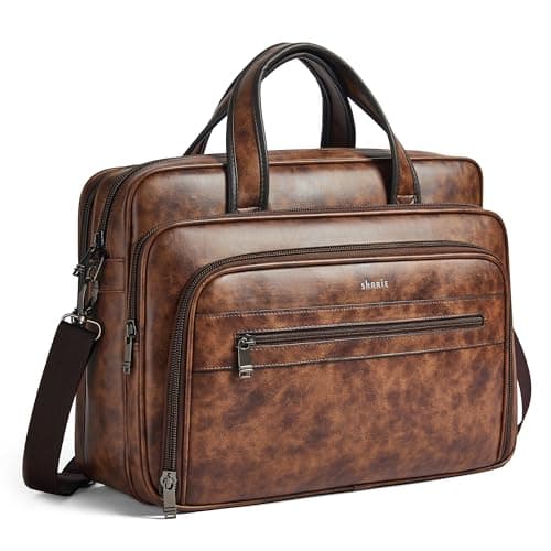 Shrrie Leather Messenger Bag for Men&Women 17 Inch Vegan Leather Laptop Bag,Water-Resistant Large Shoulder Satchel Office Work,Brown
