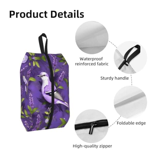 Bird in Purple Lavender Floral Flowers Print Waterproof Shoe Bag Travel Bag with Carry Strap Storage Bag Versatile Cosmetic Bag-2pcs — view 4