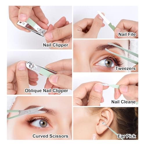 Manicure Set-Stainless Steel Nail Care Set-Professional 7 in 1 Ingrown Toenail Clipper Grooming Tool-Pedicure Kit & Toe Nail Cutter-Thick Nail Scissors Toiletries with Cuticle Trimmer (Green) — view 3