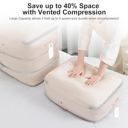DIMJ 3Layer Space Saver Bags - Ultra Compression Storage Bags for Duvet, Blanket, Compress 110L to 66L, Machine Washable Nylon Bags for Dorms Travel Moving, Clear Window Dual Handles, 2 Labels, 2 Pack — view 4