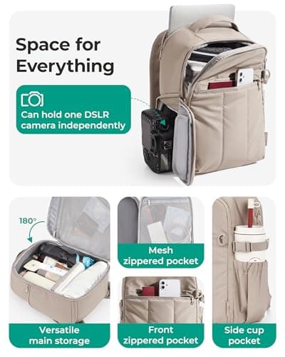 bagsmart Small Camera Backpack Bag for DSLR SLR Mirrorless Cameras Photographer with Tripod Holder 13.6" Laptop Compartment Women Travel Bag — view 2