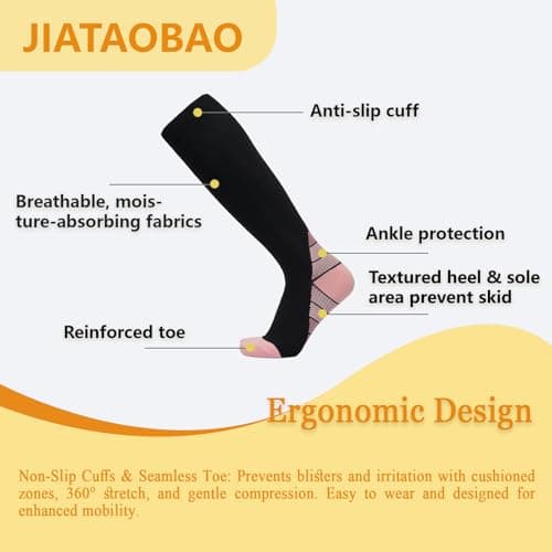 JIATAOBAO Compression Socks for Men & Women 20-30 mmHg Medical Grade – Graduated Support for Running, Travel, Nursing & Pregnancy Boost Circulation, Reduce Swelling, Anti-Slip Design (pink, L/XL) — view 4