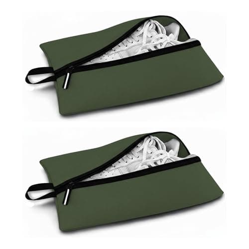 Shoe Bags for Travel, Waterproof Oxford Fabric, Zippered Shoe Storage Organiser with Handle, Lightweight Dustproof Shoe Pouch for Trainers, Gym, 16.5 x 9.8 Inches (Shoe Bag Dark Green-2 Pack)