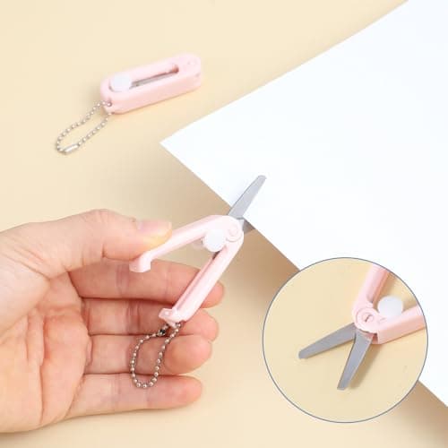 2Pack Pink Foldable Scissors Small, Portable Pocket Travel Scissor for Airplane, Travel, Office, Craft, Sewing, Home — view 3