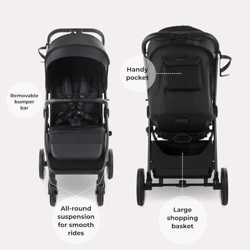 My Babiie MB170 Plus Pushchair – from Birth to 4 Years (22kg), 4-Wheel Suspension, Large Basket, XL Canopy, Foldable, Compact, Stroller with Footmuff, Cup Holder, Rain Cover – Black — view 6