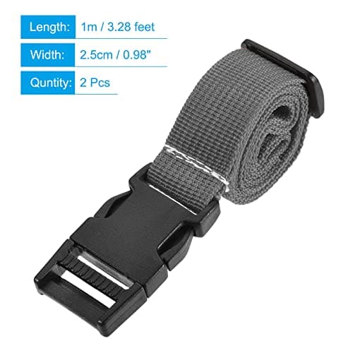 sourcing map Utility Strap with Buckle 1x40 Inch Polyester Quick Release Adjustable Belt for Travel Outdoor Bag Luggage Packing (Gray, Pack of 2) — view 2