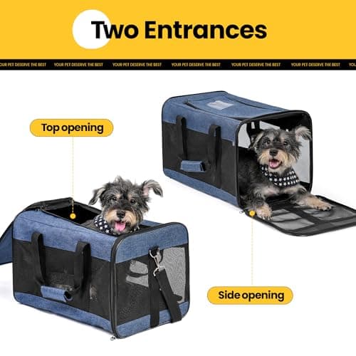 Conlun Dog Carrier Soft Sided, Large Cat Carrier with Inner Safety Leash, Pet Transport Carrier for Large Cats and Medium Dogs up to 10 KG, Collapsible Travel Puppy Carrier Bag -Blue, L — view 4