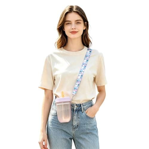 Cute Water Bottle with Straw Hiking Activity City Tour Purple One Size — view 3