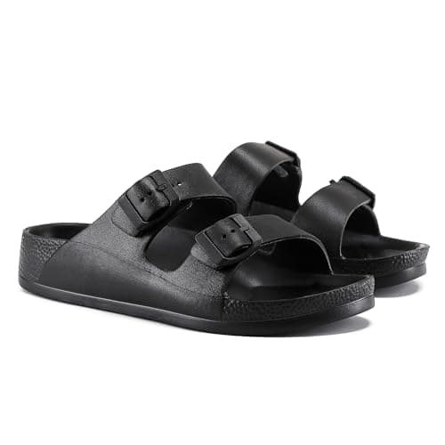 VIVASHOES Women’s Double Buckle EVA Sandals – Lightweight Waterproof Adjustable Slides with Arch Support for Summer, Beach, Pool & Daily Wear – True to Size Good for Wide Fit – Black 3