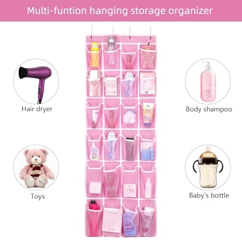 SAVERHO Hanging Shoe Organizer, Over The Door Shoe Organizer with 24 Breathable Mesh Pockets for Men Women Kids Hanging Shoe Storage Rack Organizer Size:58x21 Inch（Pink） — view 6