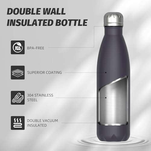 WATERSY Stainless Steel Insulated Water Bottle, Double Walled Metal Vacuum Flask Keep 24 Hrs Cold & 12 Hrs Hot Thermal Metal Sports Bottles 500ml BPA Free for Outdoor, Work, Gym, School (Dark purple) — view 3