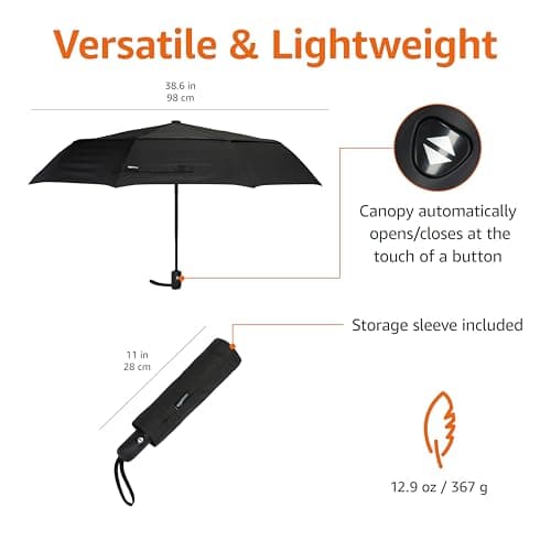 Amazon Basics Round Automatic Travel Compact Umbrella Windproof Strong, with Wind Vent, Black, One Size — view 3