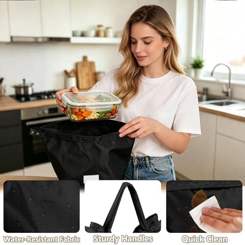 Winsegom Roll-Top Insulated Lunch Bag, 10L Waterproof Thermal Cooler Tote Bag, Reusable Leakproof Lunch Box for Men Women, Practical Food Storage Handbag for Work School Picnic Travel (Black) — view 2