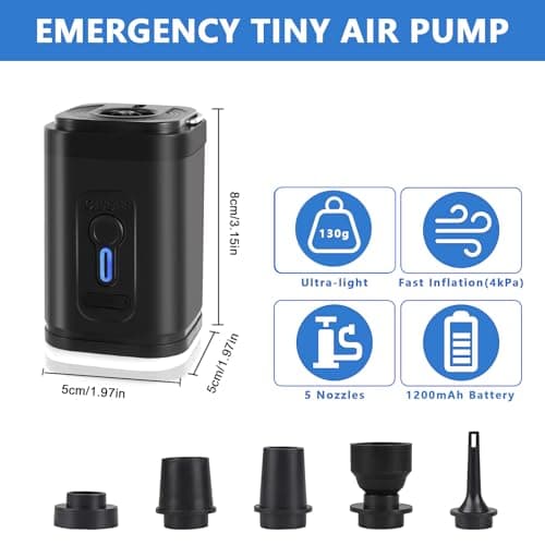 Portable Electric Pump for Inflatables, Xndryan Air Bed Pump with 5 Nozzles, Fast Inflate & Deflate 1200mAh Rechargeable Electric Air Pump for Mattress Vacuum Bag Paddling Pool Floats — view 4