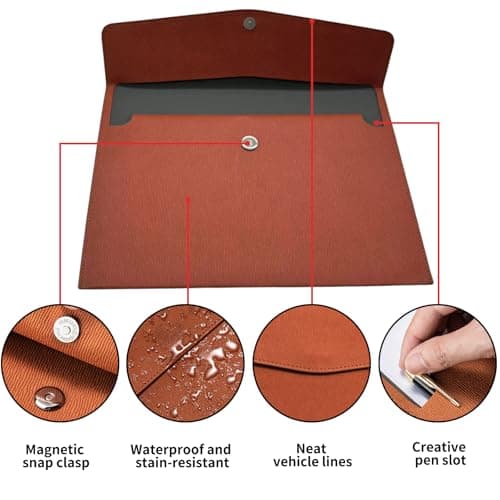 YMWALK A4 Document File Folder Wallet,PU Leather Portable and Waterproof Document Holder Organizer Envelope File Storage Bag for Business,Travel,Office, Home,and School Use (Brown) — view 3