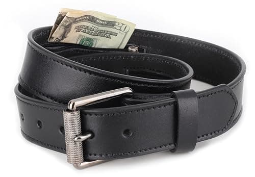 F&L CLASSIC Men’s Money Full Grain leather Belt, Hidden zipper Pocket, USA, Classic Black, 34 (Fits Waist 32"-33")