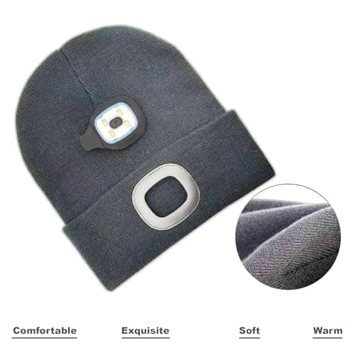 Rynli Rechargeable LED Beanie Hat – Waterproof USB Rechargeable 4-LED Headlamp, Hands-Free Winter Head Torch Cap for Hiking, Camping, Running, Dog Walking & Perfect Gifts for Men UK — view 5