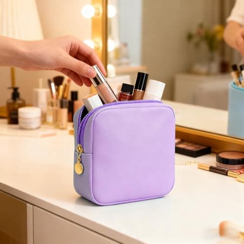 Small Makeup Bag, 2PCS Travel Toiletry Bag, Pink, Purple — view 6