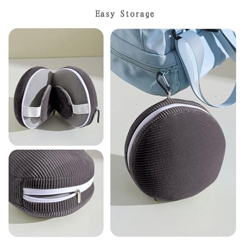 2-In-1 Travel Pillow with Eye Mask,Light Blocking, Neck Support, Compact & Portable Cushion,Folding Soft Mini Pillow Eye Mask for Office, Plane, Train or Car (Dark Gray) — view 4