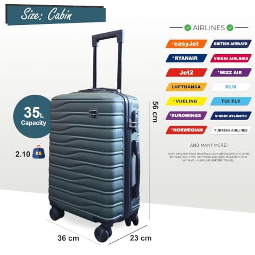 Infinity Leather Hard Shell Green Cabin 56 x 36 x 23 cm Secure Luggage Suitcase Suitable for Easyjet, Ryanair — view 2