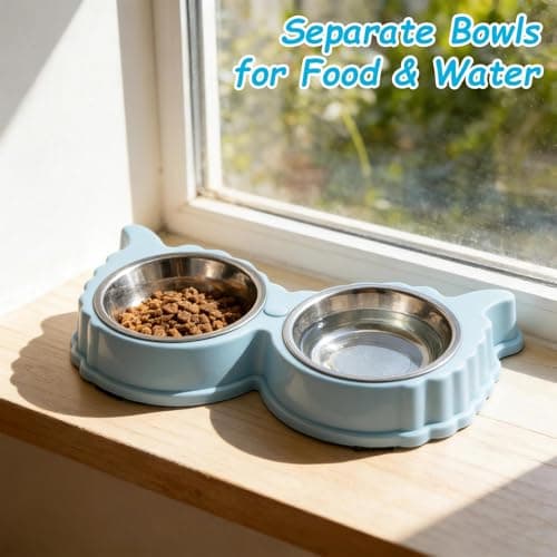 3Pcs Double Cat Bowl Set with Stand, Stainless Steel Pet Food Water Bowls — view 5