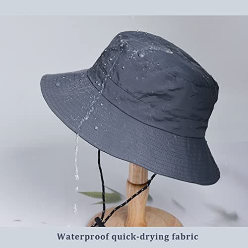 Malaxlx Grey Waterproof Bucket Hat for Women and Men - UV Protection Beach Sun Hat Fishing Safari Boonie Hat Rain Hat Adjustable Packable — view 2