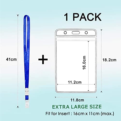 AZWOOD A6 Badge Holder with Lanyards, 10 Set 11 x16cm ID Card Badge Holders, Extra Large Vertical PVC Clear Card Sleeve Plastic Badges Name Tag for Passport ID Cards Office School Business Exhibition — view 2