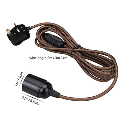 Wowsale Pendant Light Ceiling Lighting Fitting, E27 Lamp Holder Suspended Pendant Light Fitting Kit, 2 Core Gold Fabric Cable Plug with On/Off Switch- UK Plug (Coffee, 2m) — view 2