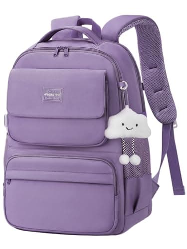 FIORETTO 25L School Bag for Girls & Teens, Womens Backpack Rucksack with Organized Pockets, Trolley Strap & Chest Buckle, Fits 15.6" Laptop, Ideal for School, Travel & Daily Use Purple