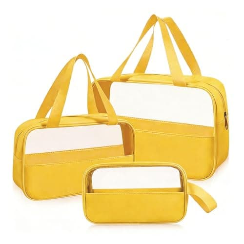 Clear Travel Toiletries Bag, 3Pcs Portable Travel Toiletry Bag(Yellow)